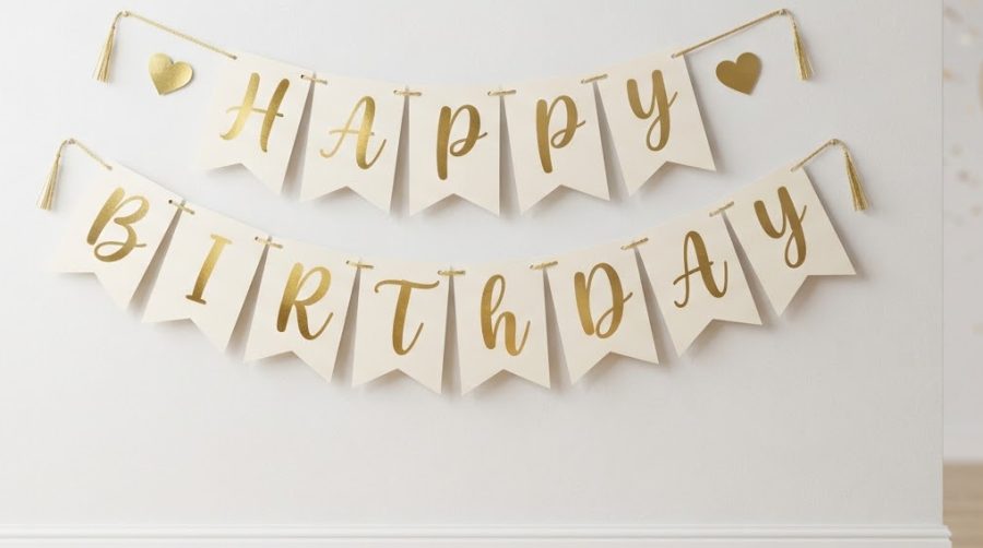 Happy Birthday Banner — Gold Script — alternate view